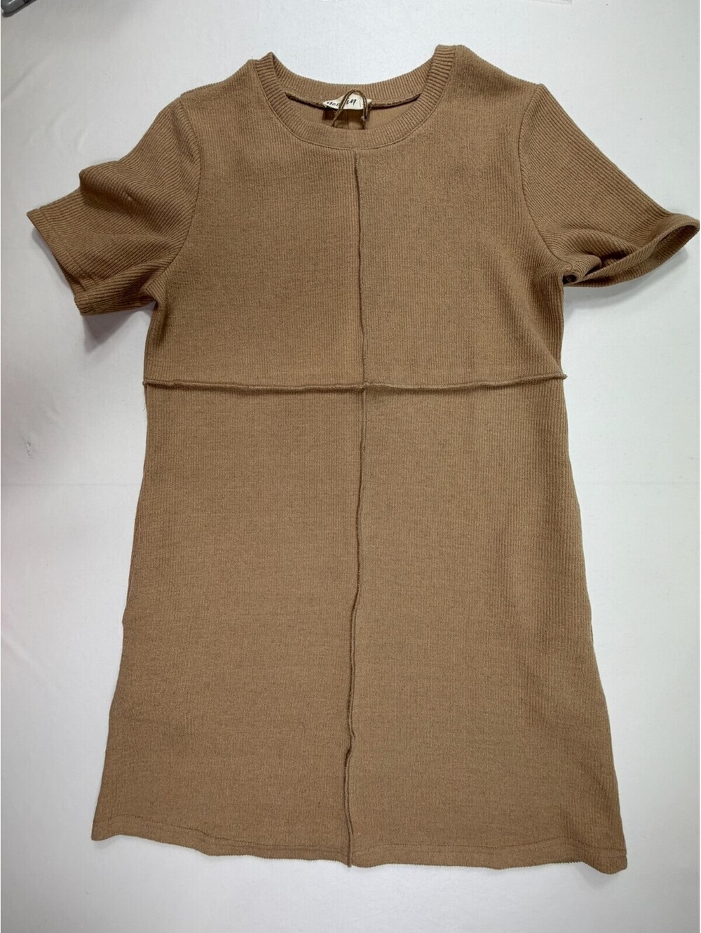 New In Brown Knit Short Sleeve Dress Medium